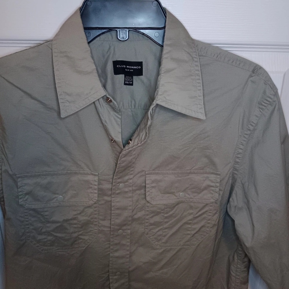 Club Monaco Soft Ripstop Snap Front Long Sleeve Shirt - Picture 3 of 6
